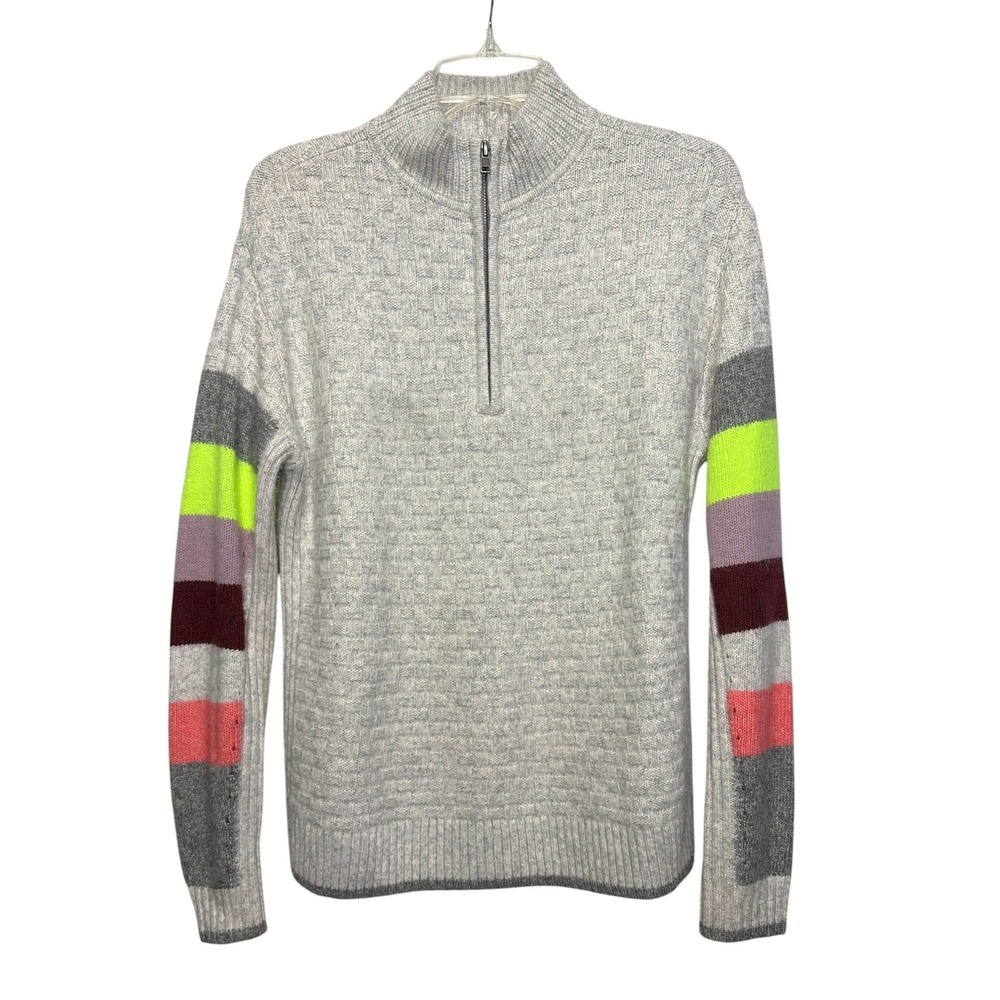 Cabi Downhill XSQuarter Zip Sweater Grey Textured Knit Multi Color‎ Stripe